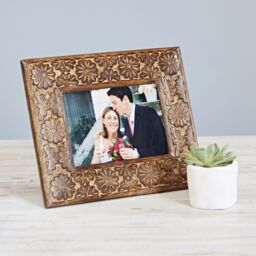 "Paper High 7"" x 5"" Asali Natural Floral Pattern Mango Wood Frame" - thumbnail 4