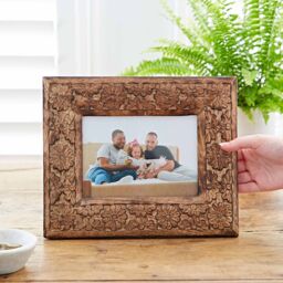"Paper High 7"" x 5"" Asali Natural Floral Pattern Mango Wood Frame" - thumbnail 2