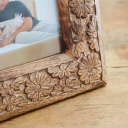 "Paper High 7"" x 5"" Asali Natural Floral Pattern Mango Wood Frame" - thumbnail 3