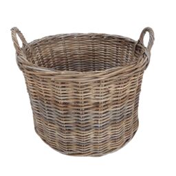 Dibor Traditional Round Large Grey Rattan Log Basket with Handles H40 x L57 x W40cm in Natural - thumbnail 2
