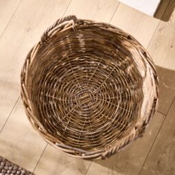 Dibor Traditional Round Large Grey Rattan Log Basket with Handles H40 x L57 x W40cm in Natural - thumbnail 3