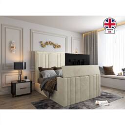 KDMD Artlebeck Upholstered Soft Velvet Cream Tv Bespoke Bed Frame - Size: Double - thumbnail 4