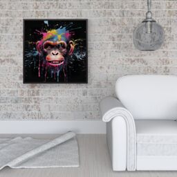 "Warren Reed - Designer Multi Coloured Monkey Face Splashart Framed Canvas in Black - Size: W30"" x H30""" - thumbnail 2