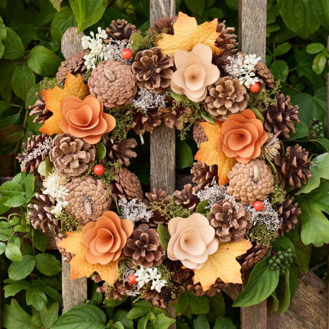 Dibor Forest Festive Decor Autumn-Winter Wreath Front Door Christmas Wreath 34cm in Orange - image 1