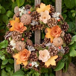 Dibor Forest Festive Decor Autumn-Winter Wreath Front Door Christmas Wreath 34cm in Orange - thumbnail 1