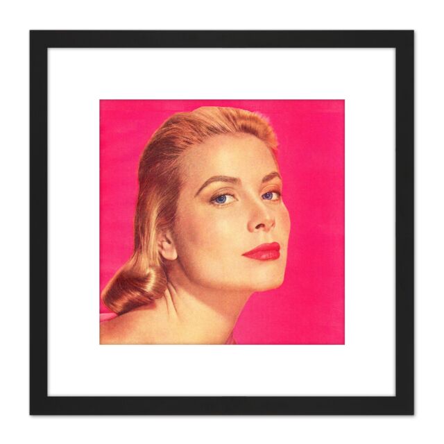 Artery8 Portrait Actress Princess Grace Kelly Photo 8X8 Inch Square Wooden Framed Wall Art Print Picture with Mount in Black - image 1