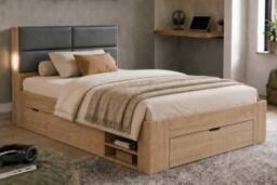 Matteo Natural Effect 3ft Single Bed Frame with Storage, Padded Headboard - thumbnail 3