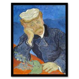 Artery8 Vincent van Gogh Framed Wall Art Print Dr Paul Gachet Portrait in Blue - Size: A4 - thumbnail 1