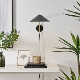 FurnitureboxUK Poppy Brushed Brass Retro Wall Lamp With Matte Black Shade in Gold - thumbnail 2