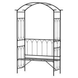 OUTSUNNY Garden Arbour Bench Plant Climbing Support Trellis in Black - thumbnail 2