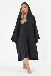 OHS Women's Poncho Oversized Hooded Towel Bath Beach Robe in Black