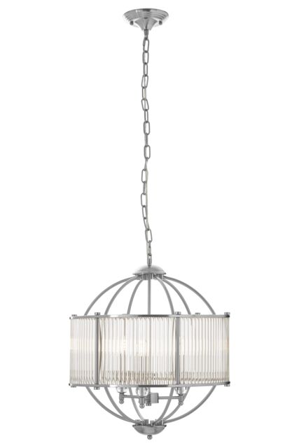 Orsina Modern Round Pendant Lamp, Crystal Glass Shade Hanging Light With Silver Finish, Globe Ceiling Fixture - image 1