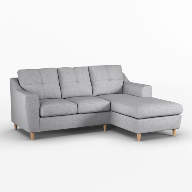 Furnishings For Less UK Baxter Fabric L Shaped 3 Seater Corner Sofa With Chaise Right Hand Facing - Charcoal, Silver, Oatmeal or Sage in Silver - image 1