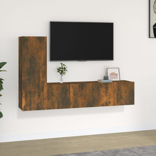 Berkfield Home 3 Piece TV Cabinet Set Smoked Oak Engineered Wood in Brown - image 1