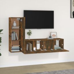 Berkfield Home 3 Piece TV Cabinet Set Smoked Oak Engineered Wood in Brown - thumbnail 3