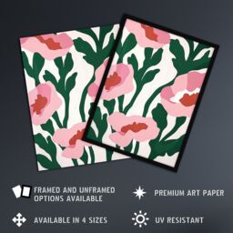 Artery8 Wall Art Print Abstract Flower Blooms Pink Green Bright Painting Art Framed Poster in Black - Size: A4 - thumbnail 2