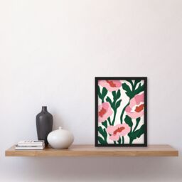 Artery8 Wall Art Print Abstract Flower Blooms Pink Green Bright Painting Art Framed Poster in Black - Size: A4 - thumbnail 4