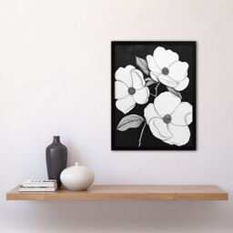 "Artery8 White Flower Blooms on Black Contrast Painting Framed Art Print - Size: W12"" x H16""" - thumbnail 4