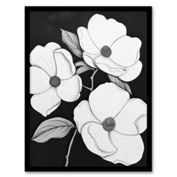 "Artery8 White Flower Blooms on Black Contrast Painting Framed Art Print - Size: W12"" x H16""" - thumbnail 1