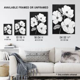 "Artery8 White Flower Blooms on Black Contrast Painting Framed Art Print - Size: W12"" x H16""" - thumbnail 3
