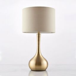 Loops Touch Dimmer Table Lamp Brass & Taupe Shade Modern Metal Bedside Reading Light in Metallics - thumbnail 4
