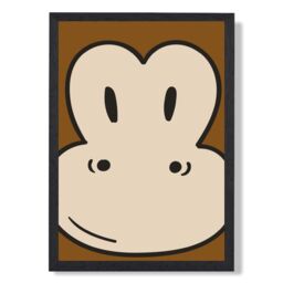 ARTZE Cute Cartoon Style Monkey Face Framed Print SIZE: A4 with Black Frame in Brown
