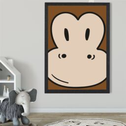 ARTZE Cute Cartoon Style Monkey Face Framed Print SIZE: A4 with Black Frame in Brown - thumbnail 2