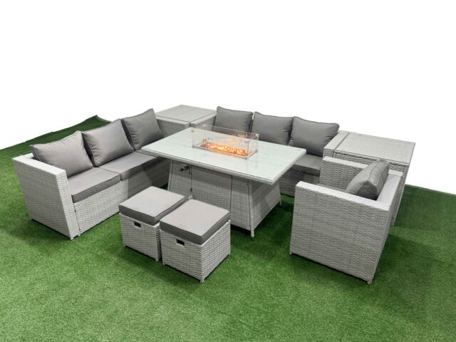 Fimous 9 Seat Rattan Lounge Sofa Set Outdoor Garden Furniture Set in Light Grey - image 1