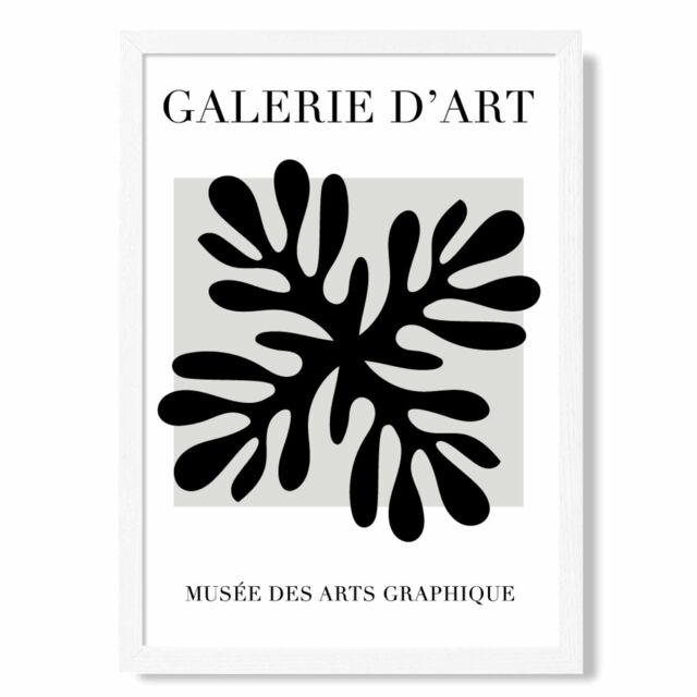 ARTZE Matisse Floral Cutout Black & Grey Framed Print SIZE: A2 with White Frame - Size: A4 - image 1