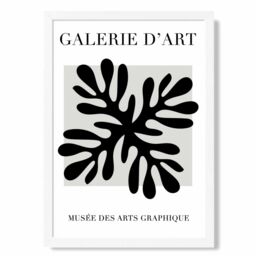 ARTZE Matisse Floral Cutout Black & Grey Framed Print SIZE: A2 with White Frame - Size: A4 - thumbnail 1
