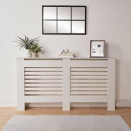 OHS Wood Effect Radiator Cover Sideboard Shelf in White - Size: Small