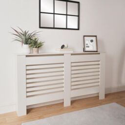 OHS Wood Effect Radiator Cover Sideboard Shelf in White - Size: Small - thumbnail 2