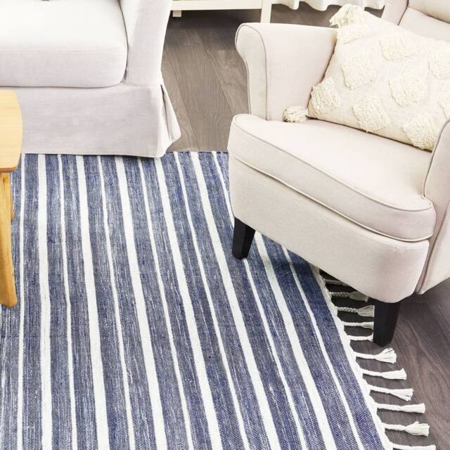 Wyld and Coco Blue Stripe Area Rug 160 x 230 cm - Handwoven Indoor and Outdoor - Size: 160 cm x 230 cm - image 1