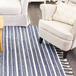 Wyld and Coco Blue Stripe Area Rug 160 x 230 cm - Handwoven Indoor and Outdoor - Size: 160 cm x 230 cm