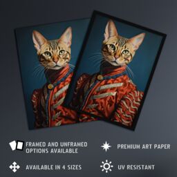 "Artery8 Wall Art Print Bengal Aristocrat Oil Painting Orange Red Blue Cat Lover Pet Portrait Poster - Size: W18"" x H24""" - thumbnail 2