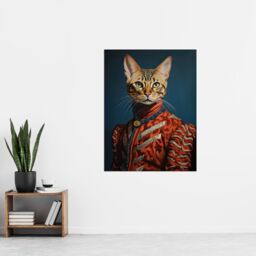 "Artery8 Wall Art Print Bengal Aristocrat Oil Painting Orange Red Blue Cat Lover Pet Portrait Poster - Size: W18"" x H24""" - thumbnail 4