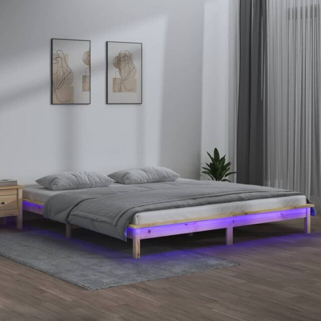 Berkfield Home LED Bed Frame 180x200 cm Super King Size Solid Wood in Brown - image 1