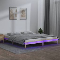 Berkfield Home LED Bed Frame 180x200 cm Super King Size Solid Wood in Brown - thumbnail 1