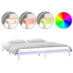 Berkfield Home LED Bed Frame 180x200 cm Super King Size Solid Wood in Brown - thumbnail 2