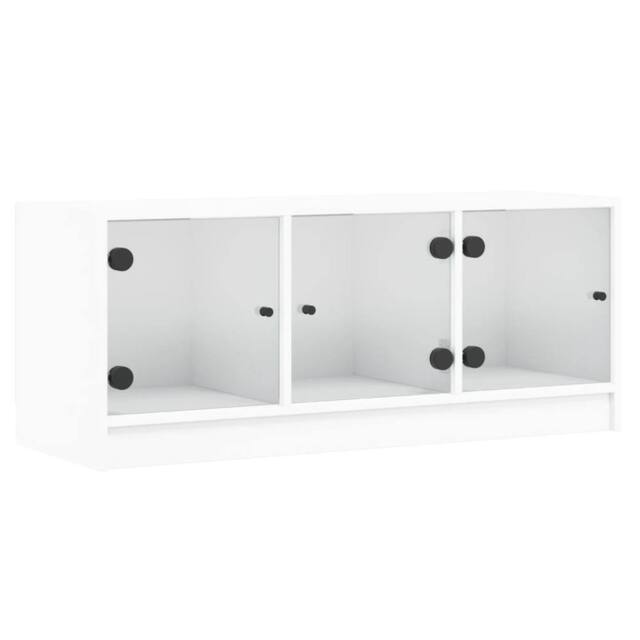 Berkfield Home TV Cabinet with Glass Doors White 102x37x42 cm - Size: 102 x 37 x 42 cm - image 1