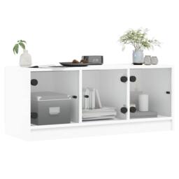 Berkfield Home TV Cabinet with Glass Doors White 102x37x42 cm - Size: 102 x 37 x 42 cm - thumbnail 4