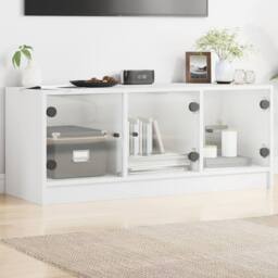 Berkfield Home TV Cabinet with Glass Doors White 102x37x42 cm - Size: 102 x 37 x 42 cm - thumbnail 2