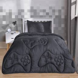 OHS Gaming Duvet Coverless Quilted 7.5 TOG Pillowcase Set Embossed in Charcoal - Size: Double - thumbnail 1