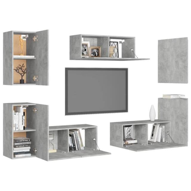 Berkfield Home Sturdy 7 Piece TV Cabinet Set Concrete Grey Engineered Wood - image 1