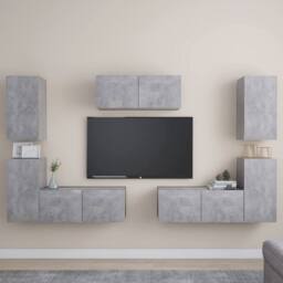Berkfield Home Sturdy 7 Piece TV Cabinet Set Concrete Grey Engineered Wood - thumbnail 2