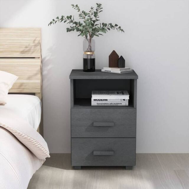 Berkfield Home Bedside Cabinet HAMAR Dark Grey 40x35x62 cm Solid Wood Pine - Size: 40 x 35 x 62 cm - image 1