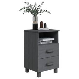 Berkfield Home Bedside Cabinet HAMAR Dark Grey 40x35x62 cm Solid Wood Pine - Size: 40 x 35 x 62 cm - thumbnail 6