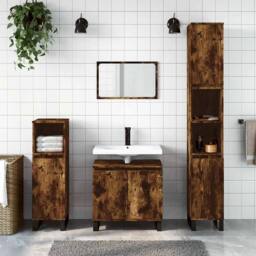 Berkfield Home Bathroom Cabinet Smoked Oak 58x33x60 cm Engineered Wood in Brown - Size: 58 x 33 x 60 cm - thumbnail 2