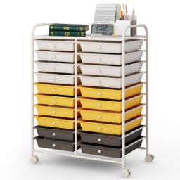 Costway 20 Drawers Storage Rolling Cart Home Office Mobile Utility Trolley Organizer in Yellow