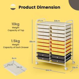 Costway 20 Drawers Storage Rolling Cart Home Office Mobile Utility Trolley Organizer in Yellow - thumbnail 2